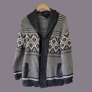 Gap‎ Gray Cardigan Sweater Wool Blend Size Large Open Front Chunky